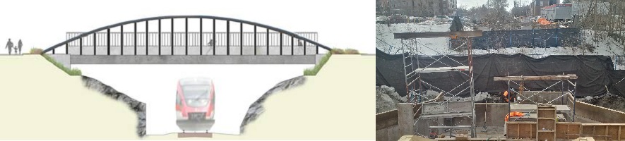 Proposed bridge image and photo of construction