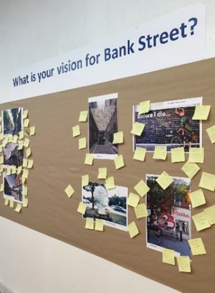 picture of a wall with post-its on it that were used during pop up consultation. 