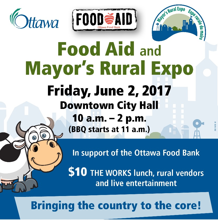 Food aid and Mayor's Rural Expo poster. Friday June 2, 2017. Downtown City Hall 10 a.m. to 2 p.m.