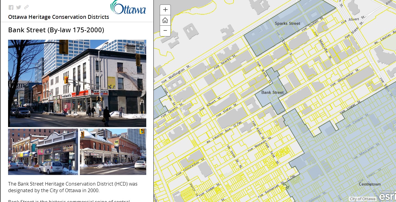 Screenshot of the heritage district storymap